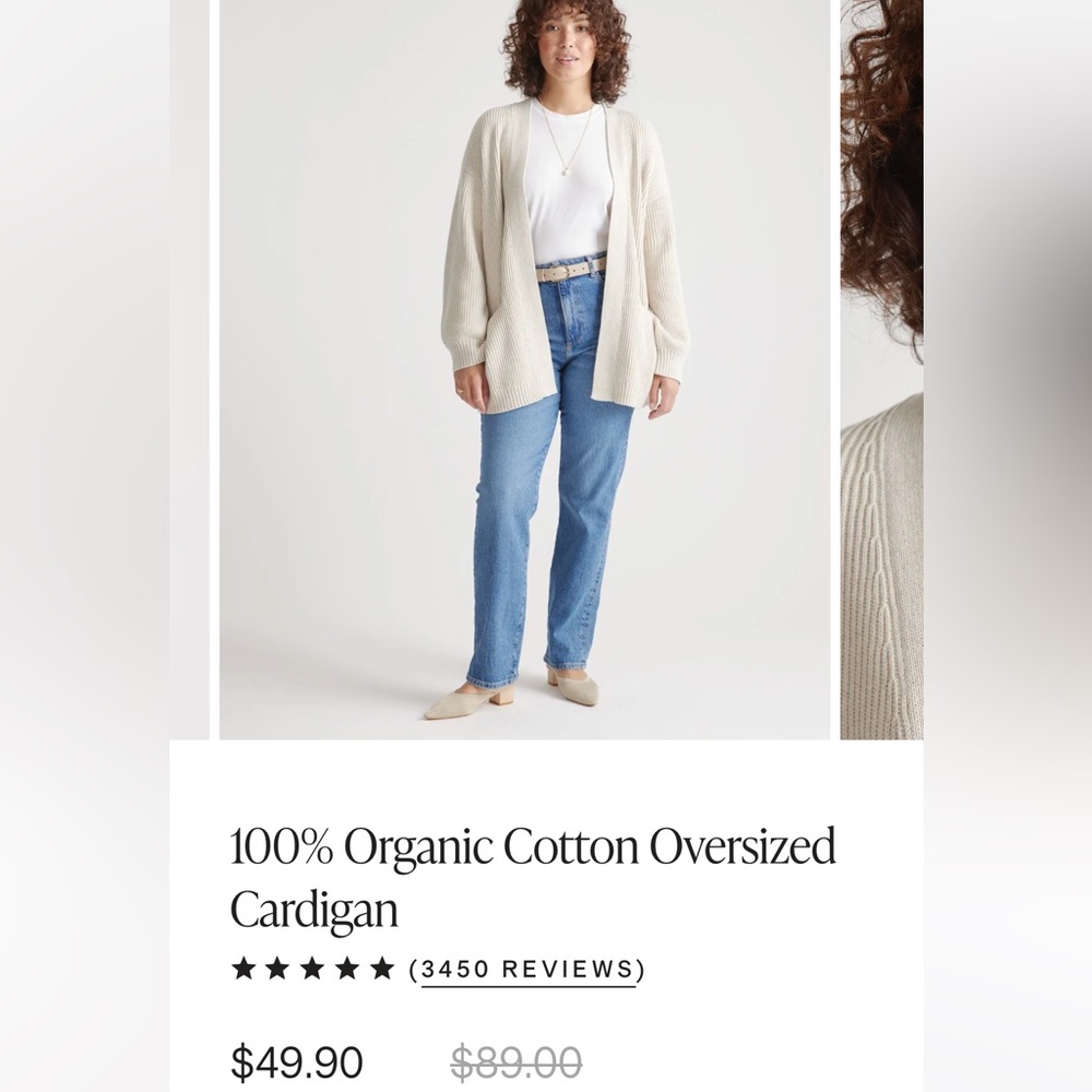 Quince 100% Organic Cotton Speckled Beige Oversized Cardigan